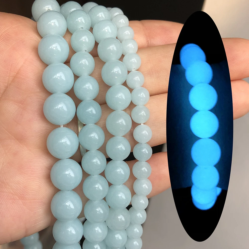 Natural Stone ite Color Luminous Beads Glow In The Dark Blue Loose  Spacer Beads for Jewelry Making Diy Bracelet 6/8/10mm