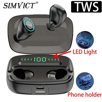 

Simvict C5 TWS 5.0 Bluetooth Earphones In-ear Earbuds Wireless Headphone Stereo Bass Headset LED Phone Holder 2800mAh Power Bank