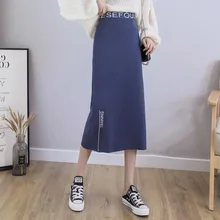 Женская трикотажная юбка осень зима новая трикотажная юбка с буквенным принтом Высокая талия бедра облегающая юбка прямая Длинная юбка трапециевидные юбки ML295