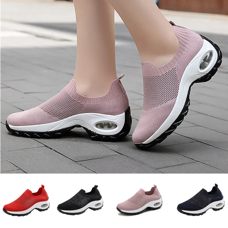 

Women's Outdoor Walking Shoes Casual Breathable Mesh Air Cushion Heighten Slip on Athletic Shoes Light