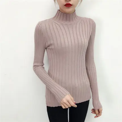 PINK Белый свитер с высоким воротом и полу маленький женский короткий толстый тонкий плотный длинный рукав универсальная трикотажная рубашка - Цвет: PINK