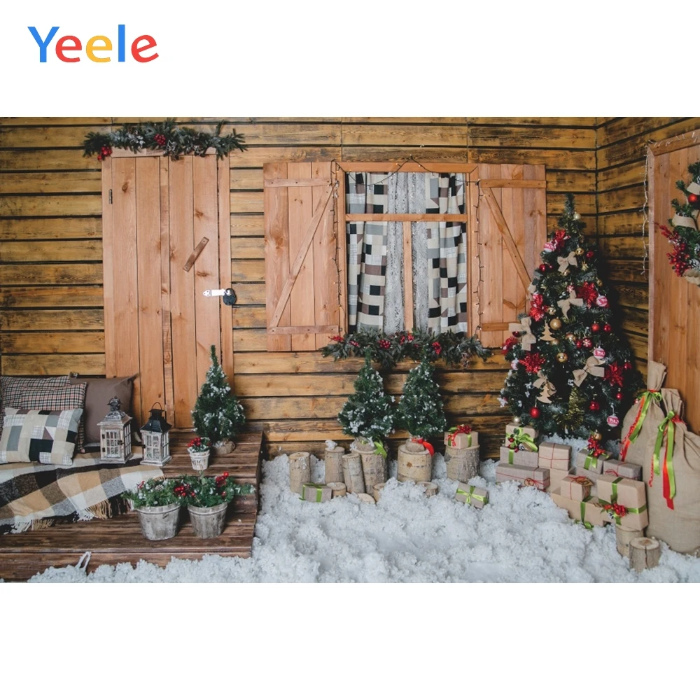 

Christmas Tree Wood House Window Snow Baby Portrait Backdrop Vinyl Photography Background For Photo Studio Photophone Photozone