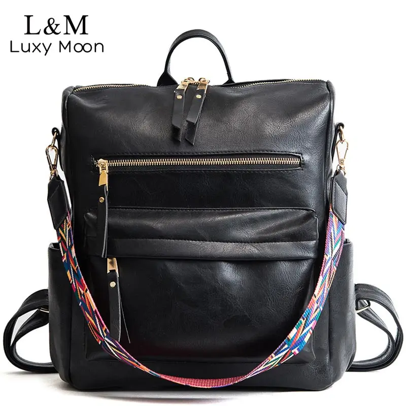  Leather Backpack Women 2019 Students School Bag Large Backpacks Multifunction Travel Bags Mochila P - 32852007521