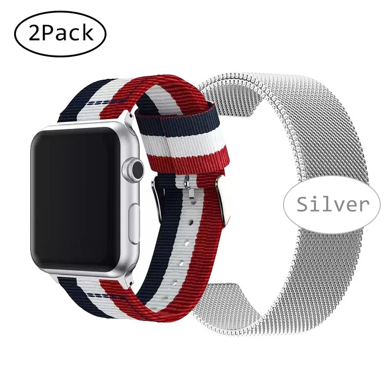 Нейлоновый ремешок для часов Apple Watch 38/42 Холщовый серебристая кнопка военные часы