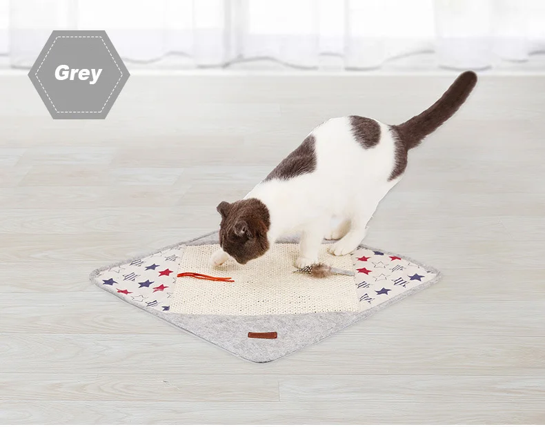 Sisal Cat Scratcher Mat with Ribbon Feather Toy Scratchboard Toys Claws Grinding Pet Supplies