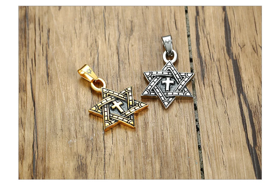 Vnox Нержавеющая сталь Маген Давид Подвеска для Для мужчин крест ожерелья текстурированная Звезда Давида религиозной Jewelry HOMBRE колье