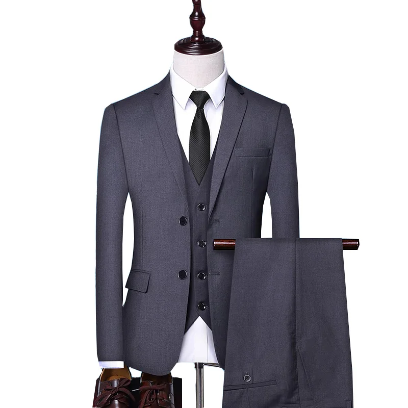 

3 Pieces solid color men suits 2019 all year around workplace two-buttons blazers suits slim fit wedding terno masculino cheaper