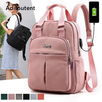 

Adisputent Nylon Women School Backpacks Anti Theft USB Charge Backpack Waterproof Bagpack School Bags Teenage Girls Travel Bag