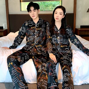 

Luxury Pajama suit Satin Silk Pajamas Sets Couple Sleepwear Family Pijama Lover Night Suit Men & Women Casual Home Clothing