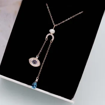 

MISSFOX Female Pendant Devil's Eye Rose Gold Necklace Bule Crystal Jewelry 2020 On The Neck Women's Accessories For Best Friend