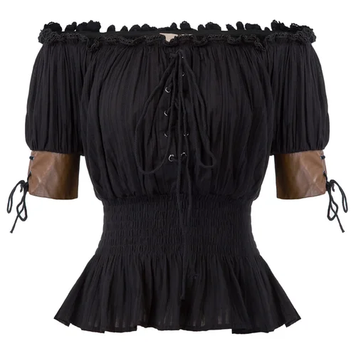 Belle Poque 여성용 빈티지 블라우스, 레트로 스팀펑크 탑, 빅토리아 반팔 오프숄더 셔츠, 한국 스위트 루즈 의류 4