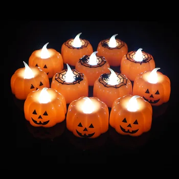 

6pcs/lot Decorative Halloween Pumpkin LED Lights Pumpkin Candle Flickering Lantern Festival House Party Garland Light Decoration