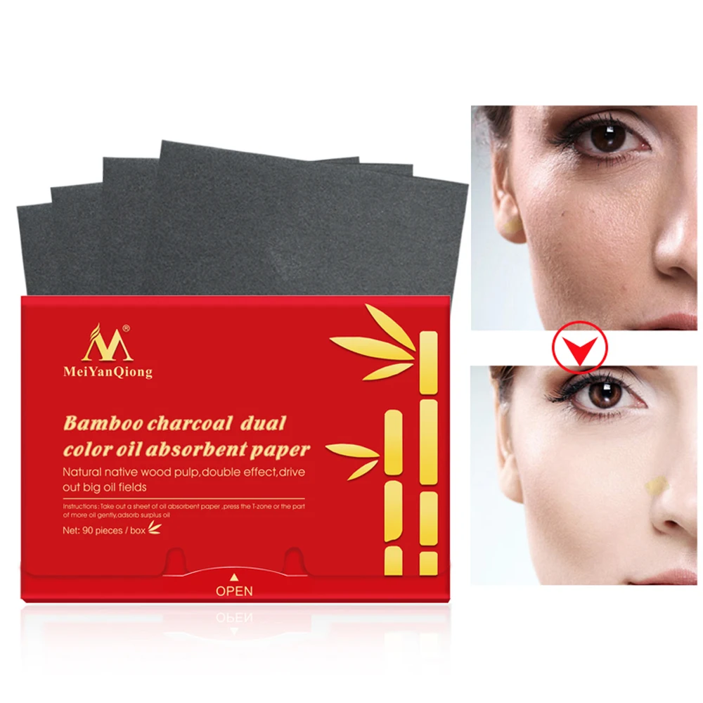 90Pcs/pack Bamboo Charcoal Oil Blotting Sheets Facial Absorbent Paper Oil Control Matting Tissue Portable Face Pads Patches