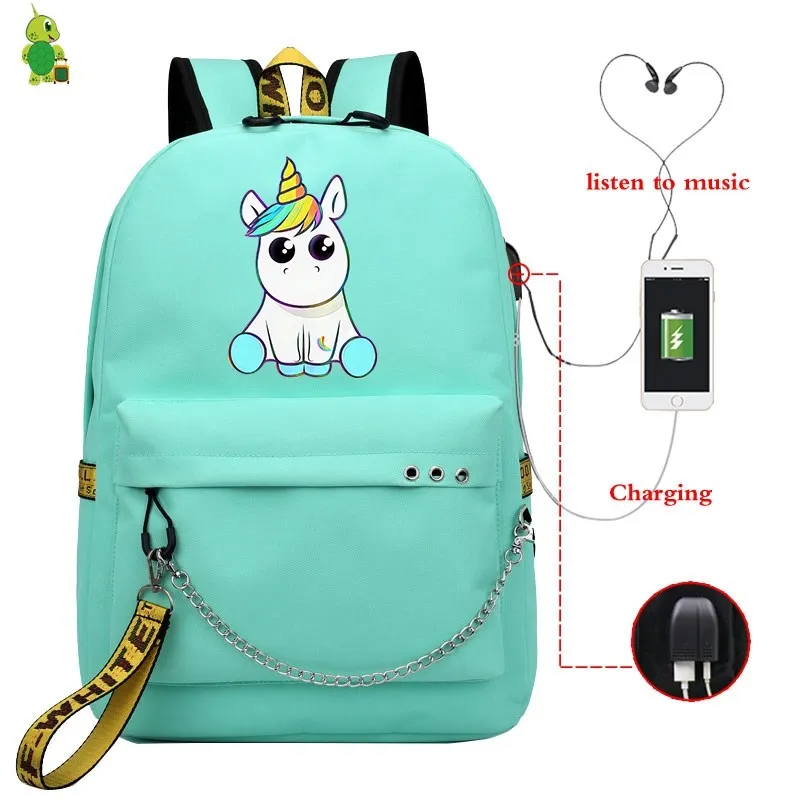 1 Забавный рюкзак с единорогом, женские рюкзаки, Mochila, школьные сумки для девочек-подростков, Usb зарядка, рюкзак для ноутбука, повседневный рюкзак для путешествий - Цвет: 1
