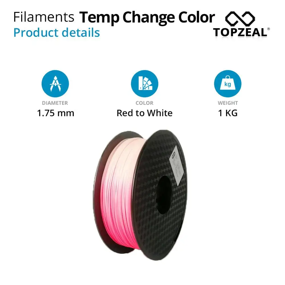 Filamentos de Cor Mudança de Temperatura Dimensional + - Vermelho para Branco Topzeal Impressora Precisão -0.05 1 kg Spool 1.75mm 3d Pla - Imagem 2