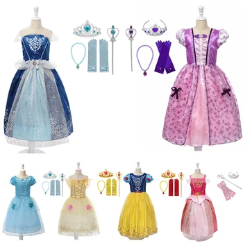 

Baby Girls Princess Dress Rapunzel Snow White Dress Fancy Cosplay Costume Kids Belle Cinderella Aurora Vestido With Accessories