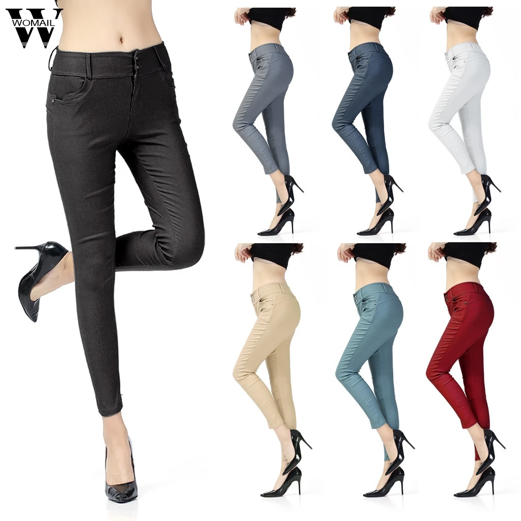Women's Casual Denim Pants Ladies Elastic Waist Jeans Stretch Skinny Trousers