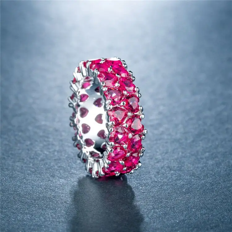 

Women's Luxury Pink Heart-shaped Zircon Ring Engagement Bride Jewelry Christmas Gift Lovely Cocktail Ring Silver Plated Ring
