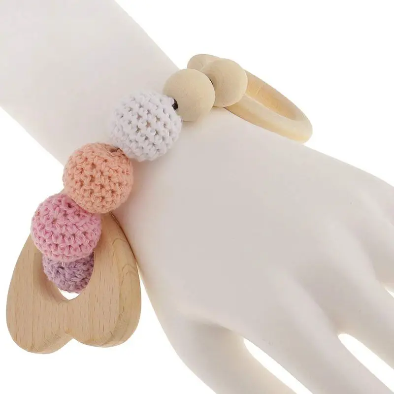 Promo  1 pc pearl teething rings wooden infant rattle toy baby teething accessories - multicolored - heart
