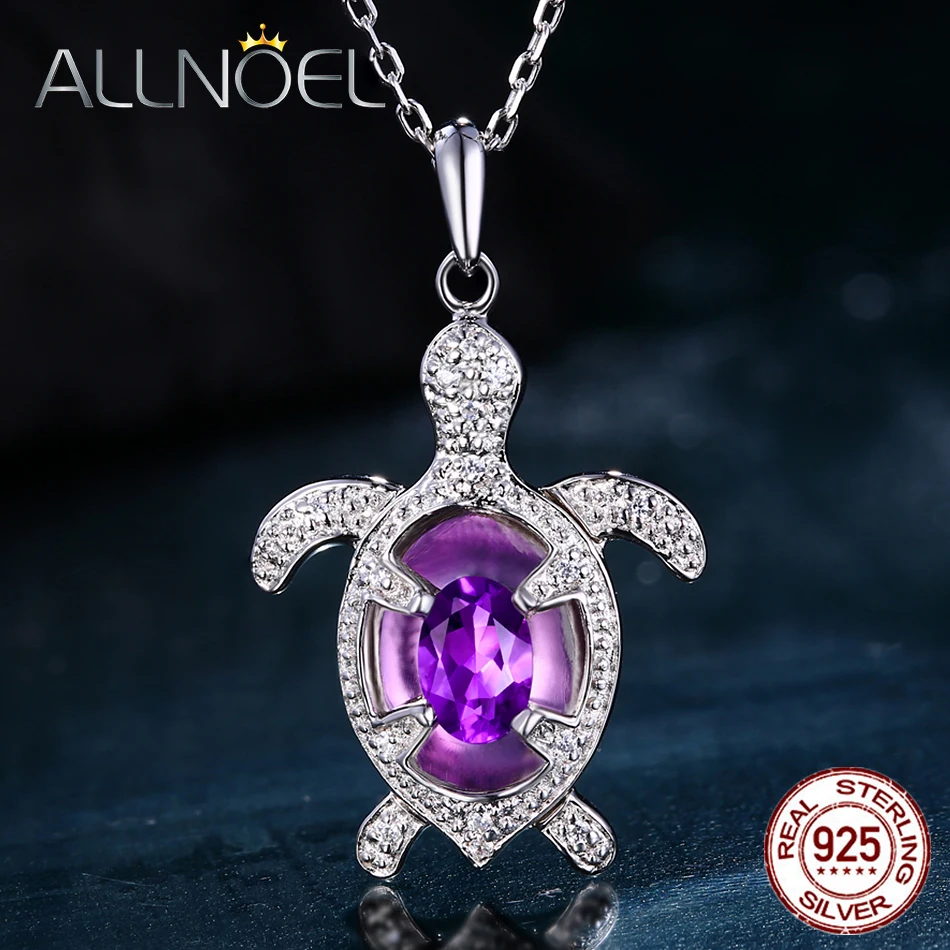 ALLNOEL 925 Sterling Silver Amethyst Pendant Necklace For Women Lovely Sea Turtle Luxury Fine Gemstone Jewelry Freedom Travel | Украшения и