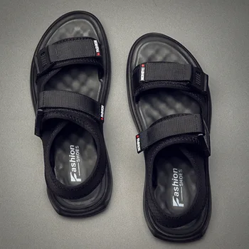 

QWEDF Men Sandals Stylish and breathable Summer Men Black Beach Sandals High Quality Summer Flat Sandals plus size 38-44 AH-32