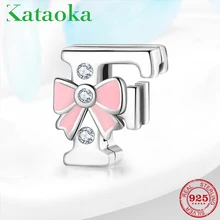 Otentik 925 Perak Romantis Pink Bow Huruf F Bentuk CZ Klip Manik-manik Fit Asli Reflexions Gelang Pesona untuk Wanita Perhiasan(China)