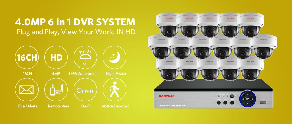 KANTURE h.265+ 16CH 4MP системы видеонаблюдения DVR 4MP супер IP66 камера безопасности для дома и улицы AHD камера видеонаблюдения набор 4 ТБ