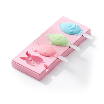 

Silicone Ice Cream Mold with Cover and Popsicle Sticks Fruit Animals Shaped Ice lolly Moulds Ice Cube Maker Candy Bar Supplies