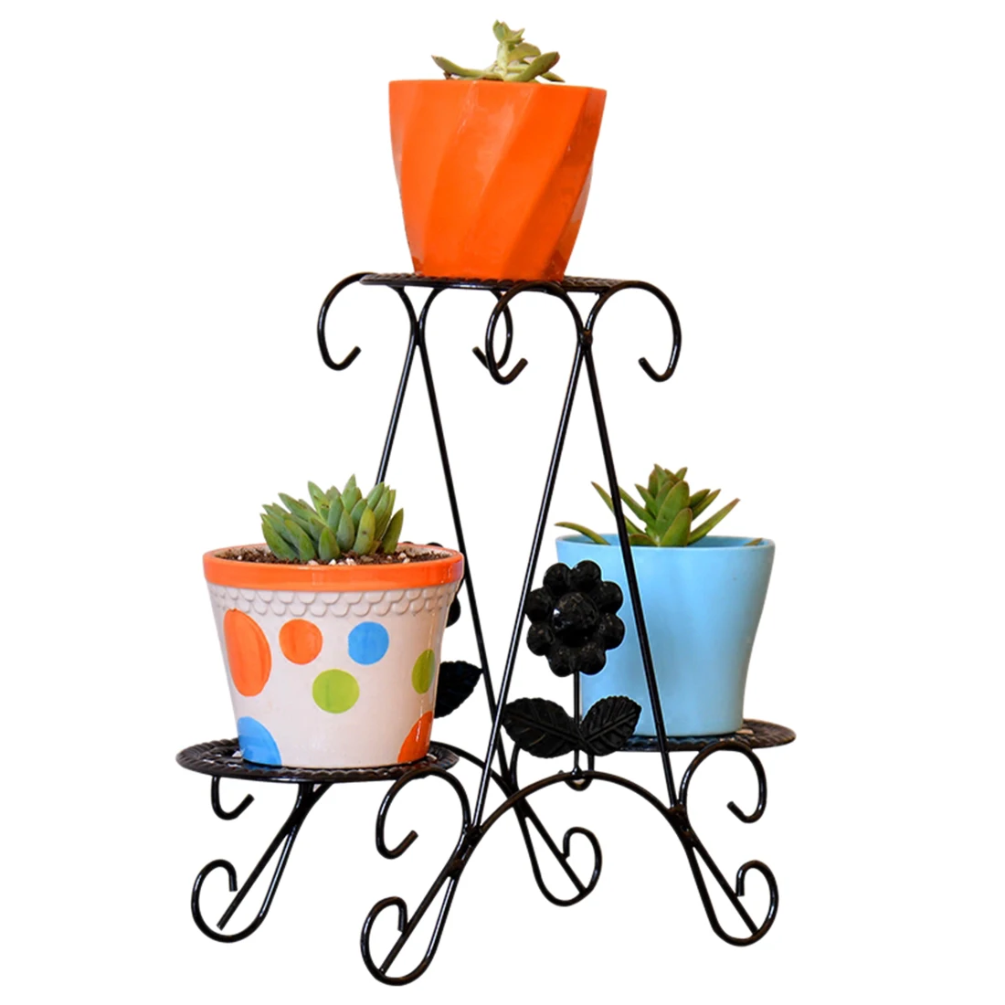 

European Style Iron Multi-Layer Mini Table Planter Stand Flower Holder Display Home Garden Decor - Black