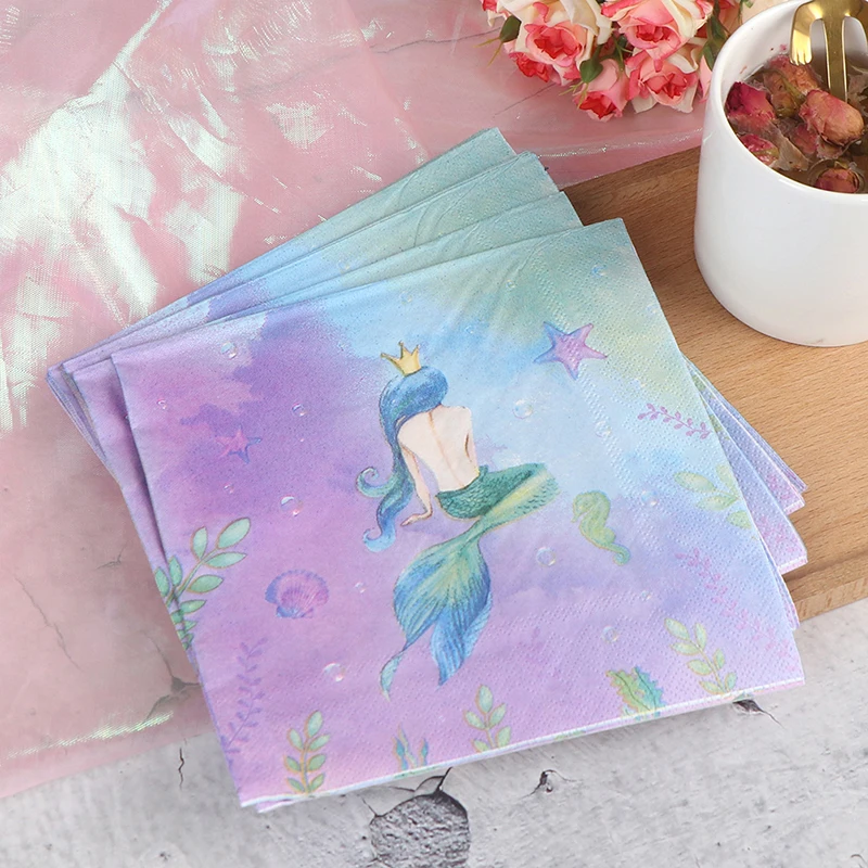 8/20pcs Happy Birthday Party Set Mermaids Party Tableware Plates Napkins Cups Baby Shower Party Decorations