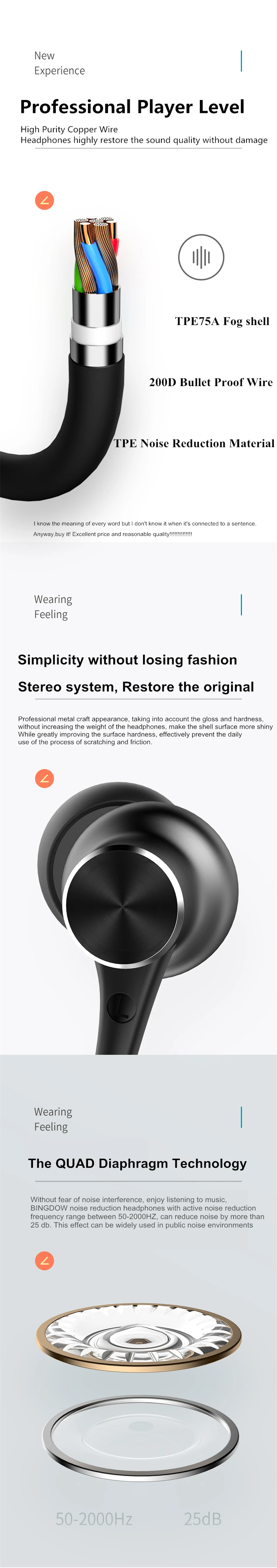 BINGDOW стерео наушники с микрофоном Xiaomi наушники проводное управление HiFi audifons для iPhone fone de ouvido auriculares