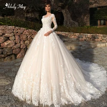Adoly Mey дизайнерские великолепные свадебные платья трапециевидной формы с цветочной аппликацией и бисером элегантное винтажное платье невесты с глубоким вырезом и длинным рукавом