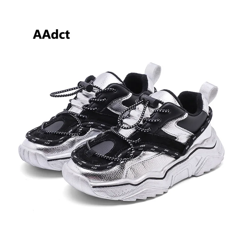 AAdct/детская повседневная обувь; Новинка года; обувь для девочек; спортивная обувь для бега; детская обувь для мальчиков; кроссовки из хлопка с зеркальной поверхностью внутри - Цвет: Серебристый
