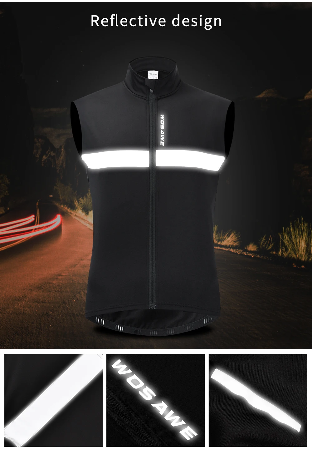 WOSAWE Winter Cycling Vest Fleece Warm Up Windproof Gilet Road MTB Bike Riding Skiing Vest Reflective Biyclcle Cycling Jacket