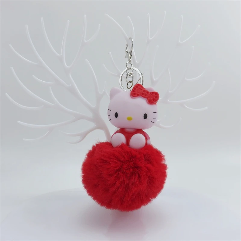Симпатичный помпон pom с плюшевой цепочкой для ключей kawaii cat Маленькая подвеска женская сумка креативный брелок подарок на день Святого Валентина на день рождения - Цвет: Красный