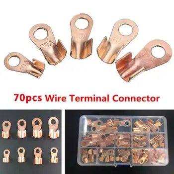 

70Pcs Terminal Connector Copper Lugs Kit 70PCS 10A 20A 30A 40A 50A OT Open Cable Wire Copper Terminal Connector Kit