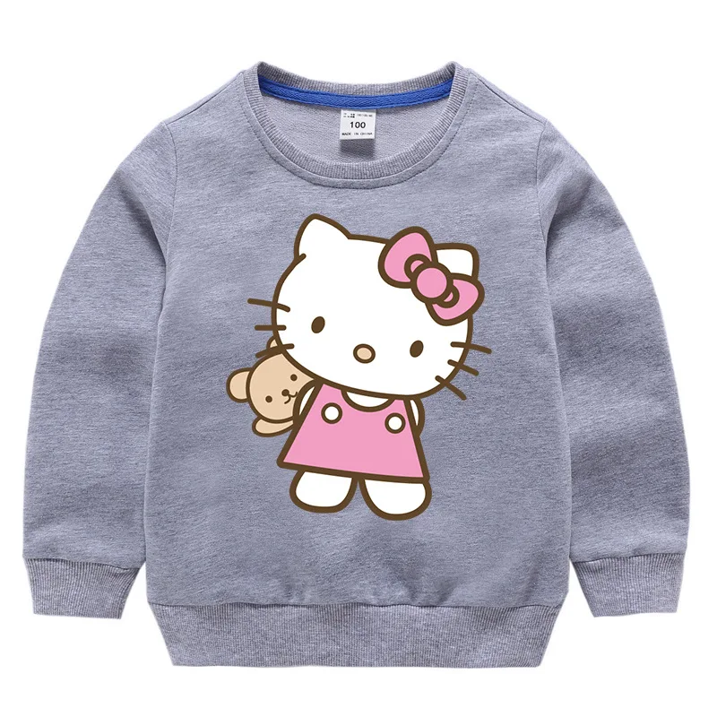 Серый Свитшоты для маленьких девочек «hello kitty»; весенние детские толстовки с капюшоном; Детские футболки с длинными рукавами; Одежда для девочек; одежда для детей - Цвет: Серый
