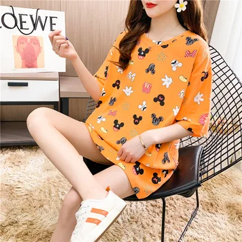 

2020 New Disney Mickey Mouse Women Lettered Printing Short-Sleeved T-shirt Korean-Style Loose Top Bottoming Shirt Women Shirts