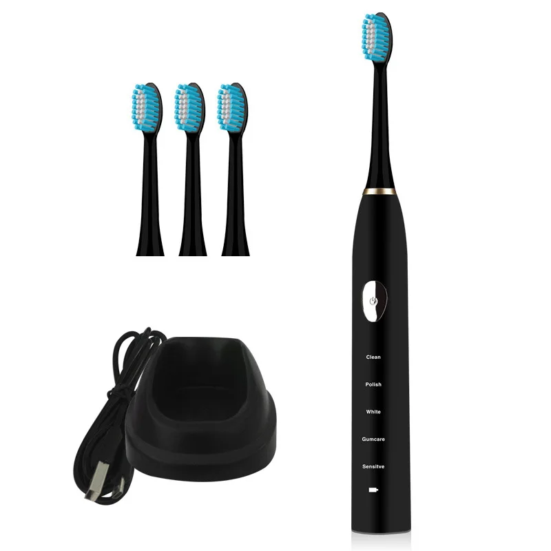 2pcs Electric Toothbrush Ultrasonic Sonic Tooth Brush Wireless USB Rechargeable Battery IPX7 Waterproof with 4pcs Brushes Head