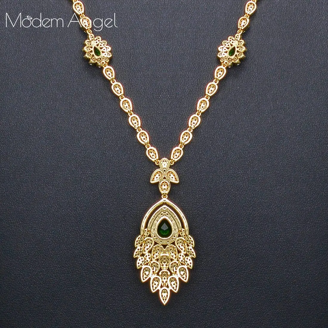 ModemAngel, эксклюзивная длинная цепочка, кубический цирконий, Свадебные Ювелирные наборы для невесты, Дубай, Женский Золотой роскошный ювелирный набор
