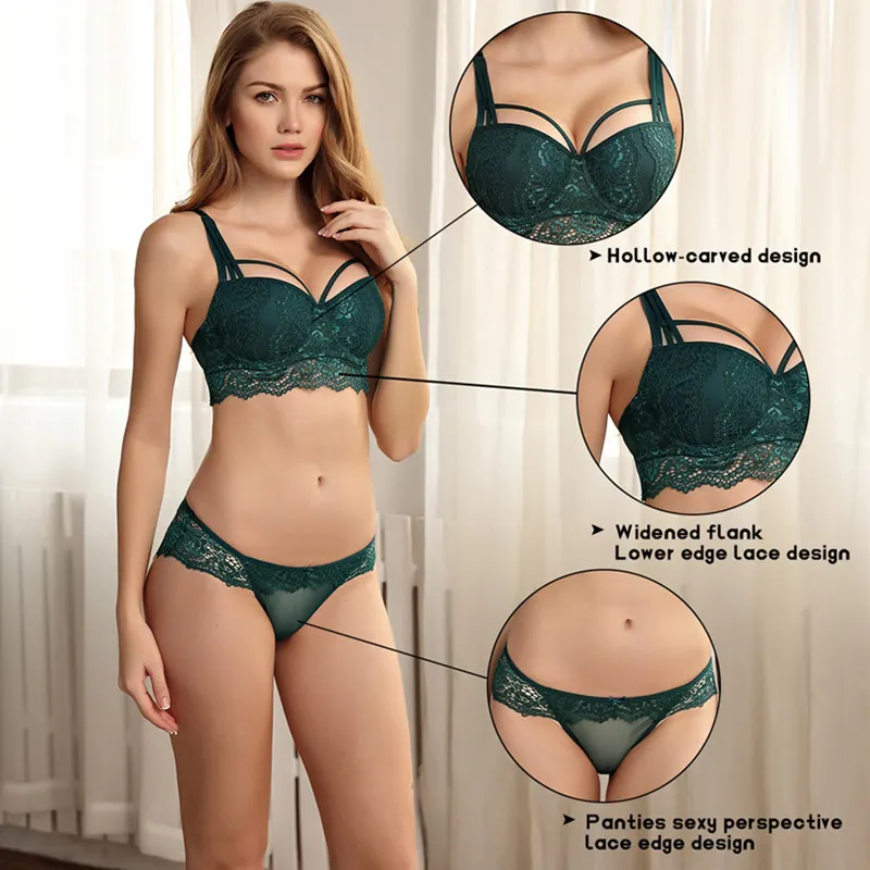 lace bra and panty sets Varsbaby Sexy Hollow Lace Floral Brassiere Adjusted-straps Underwear Push Up Ladies  Bra Sets ethika set