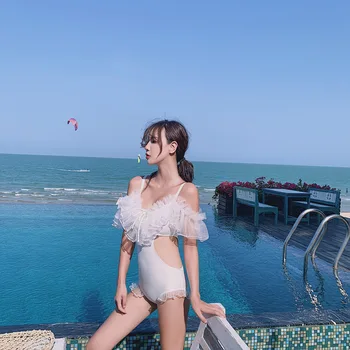 

Beach Swimwear Womens One Piece One-Piece For Women Swimsuit Full Swimsuits Woman 2019 Summer Korea New Bikini With Hollow Lace