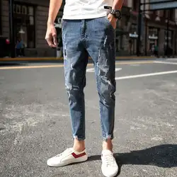2019 новые модные джинсы мужские свободная длина по щиколотку брюки на молнии уличная хип хоп прямые мужские личные мужские джинсовые штаны
