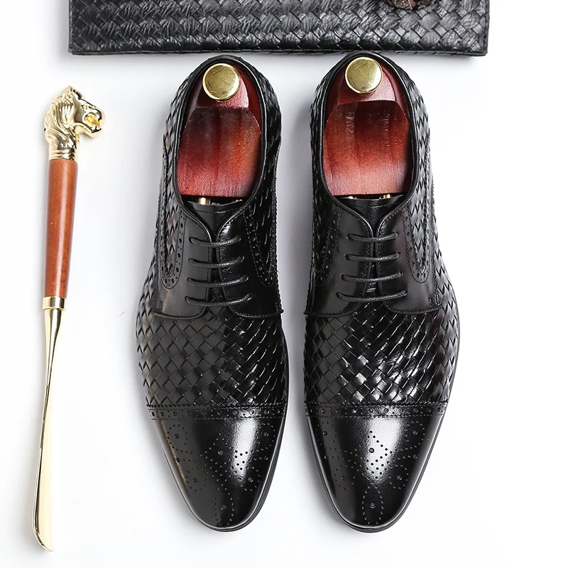 Men Oxford Shoes Brogues Lace-Up Bullock Business Wedding Dress Formal