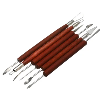 

6 PCS / Set Pottery Tools Wood Handle Pottery Set Wax Carving Sculpt Smoothing Polymer Shapers Pottery Clay Tools Ceramic Bag