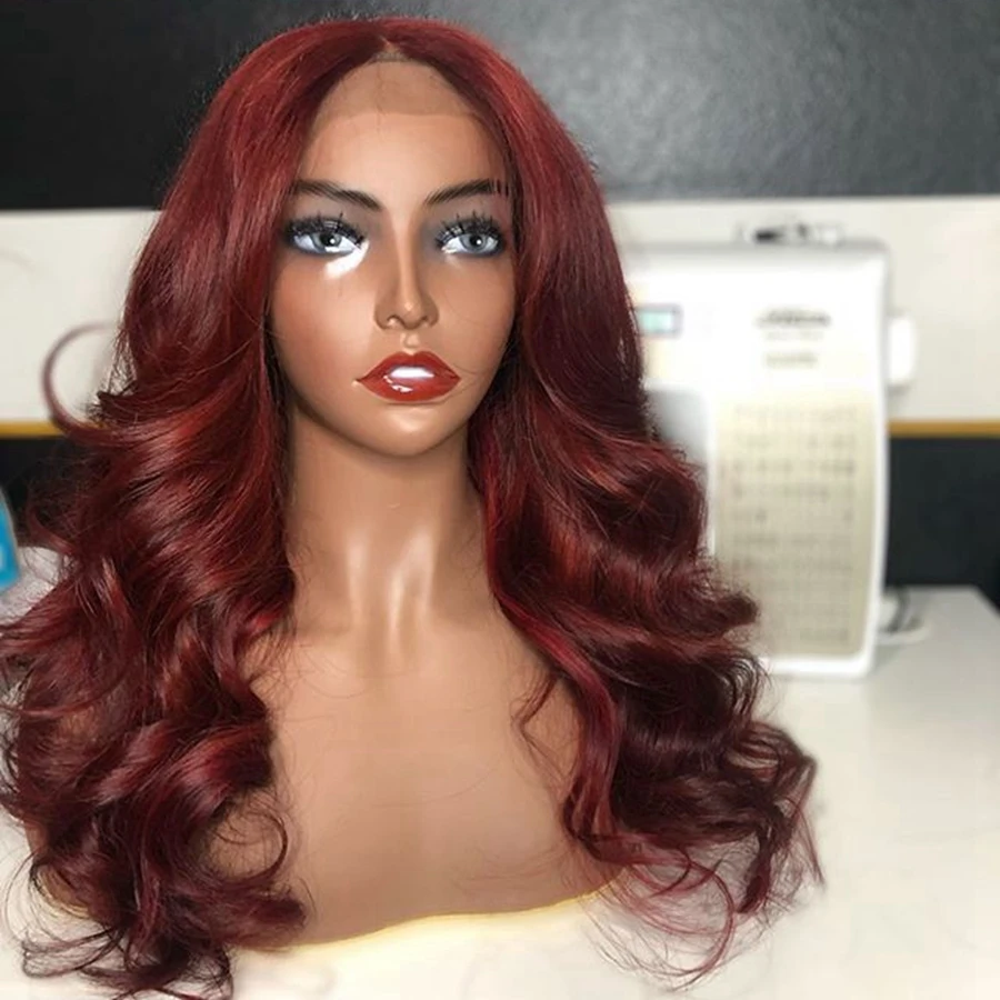 Объемная волна бордового цвета 360 человеческие волосы для женщин с фронтальной тесьмой 180 плотность толстые мягкие бразильские волнистые парики Remy