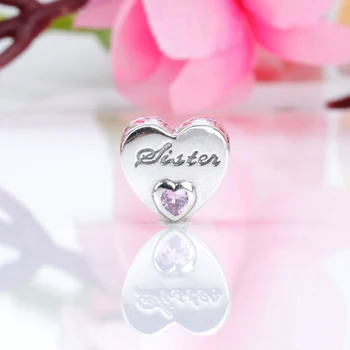 

Free Shipping Authentic 925 Sterling Silver Sisters Heart Charms CZ Crystal Beads Fit Pandora Bracelet For Women DIY Jewelry