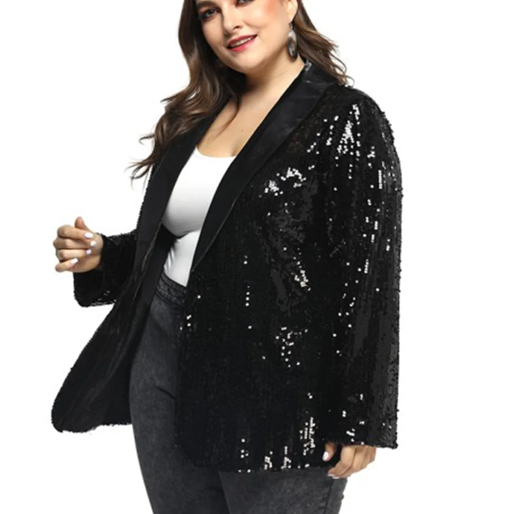 Блестящий Женский блейзер с блестками, большие размеры 5XL, пиджак, черные блестящие вечерние блейзеры с v-образным вырезом, сексуальный Повседневный Блейзер, уличная одежда, кардиган D25