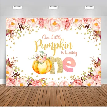 

Little Pumpkin Baby 1st Birthday Background Water-flower Board Gold Dots Photography Backdrop For Photo Studio Shoot