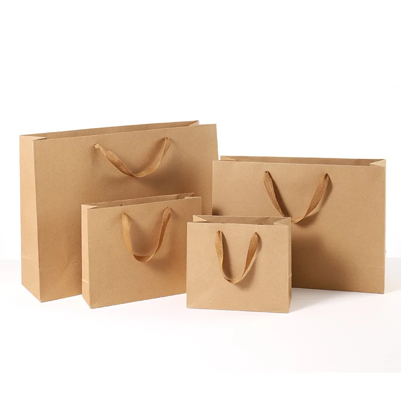 1pc Kraft Paper Bag Environment Friendly Kraft Paper Bag Gift Bag with Handles Recyclable Shop